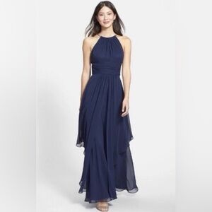 Eliza J Layered Gold Chain High Neck Maxi Gown